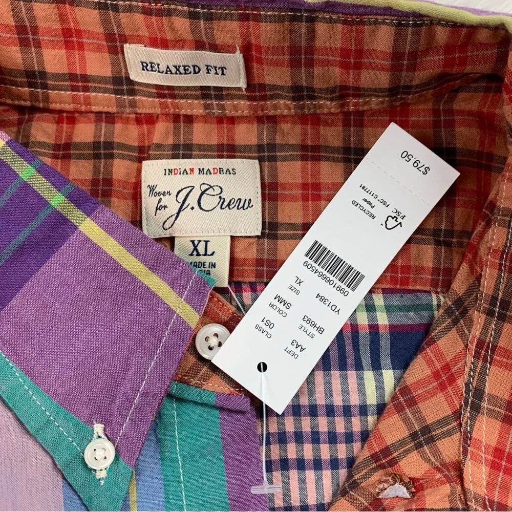 J‎ Crew Relaxed short-sleeve Indian madras button up shirt in mixed plaid